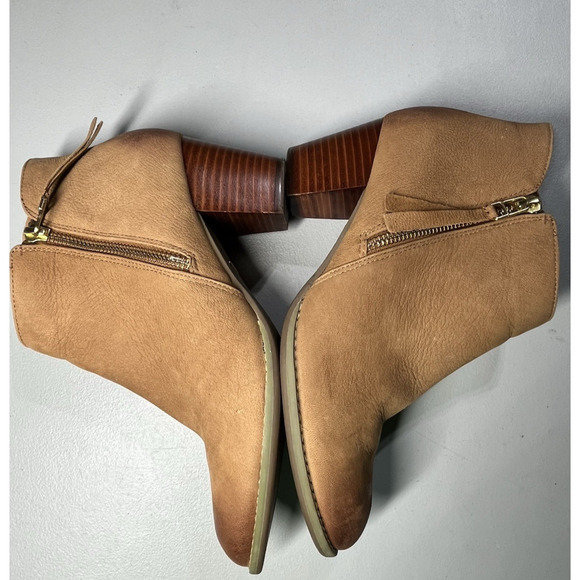 Vionic Sterling Ankle Boots Womens 8 Beige Leather Stacked Heel Side Zip Booties - Picture 4 of 9